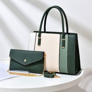 Tri-color Tote w/Evening Bag - Deep Green